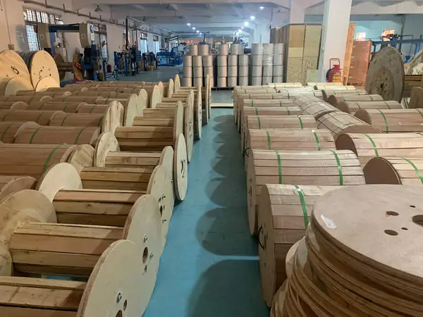 Fiber optic cable reels prepared for stock and project supply